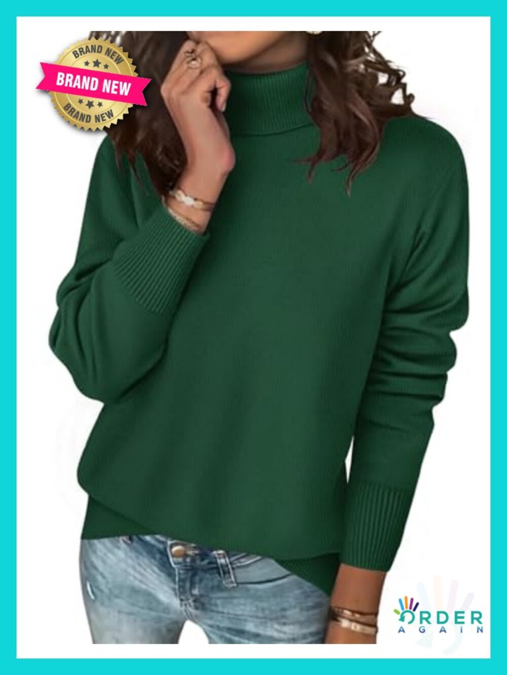 Turtleneck Sweater Long Sleeve Casual Knit Pullover Top High Low Hem